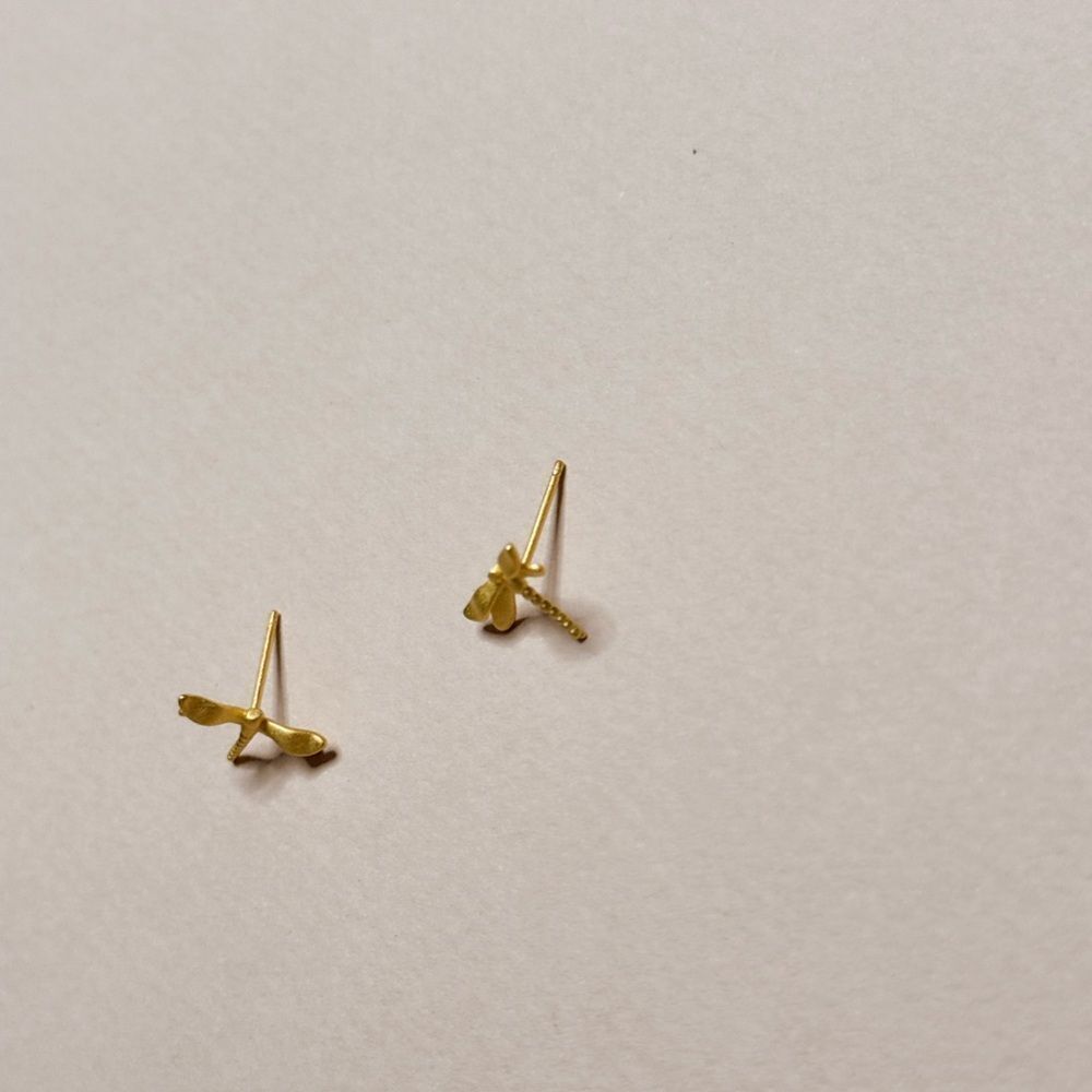 Anthropologie Gold Dragonfly Stud Earrings - Picture 4 of 5